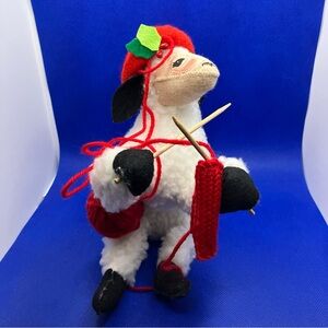 Knitting Lamb Plush Toy - Red and White Annalee 9" Knitting Lamb